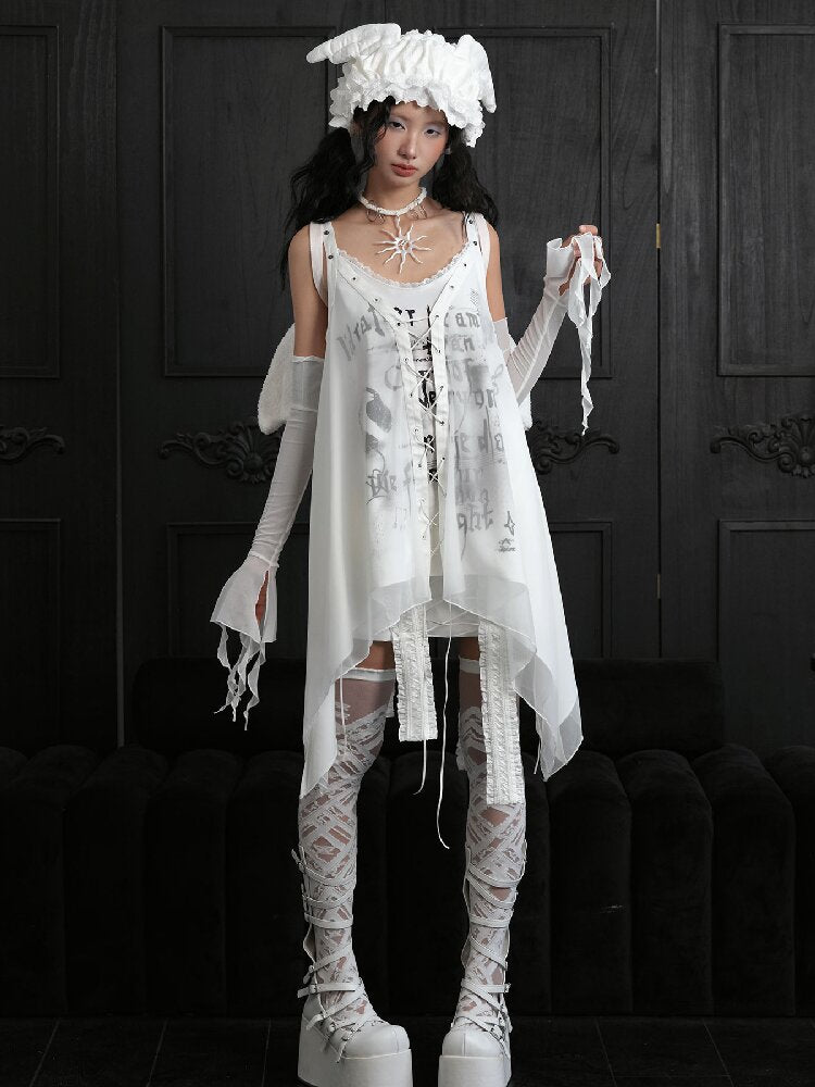 White Niche Punk Style Slip Dress【s0000018174】
