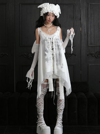 White Niche Punk Style Slip Dress【s0000018174】