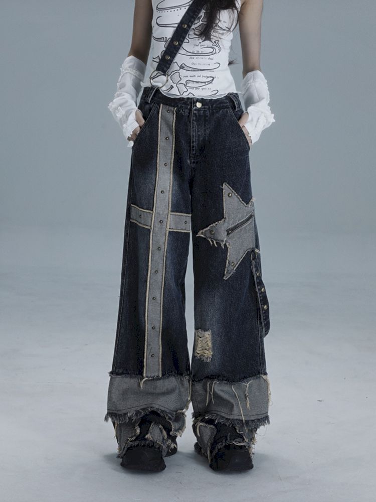 Raw edge studded casual denim pants【s0000013481】
