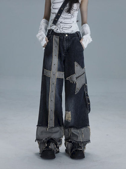 Raw edge studded casual denim pants【s0000013481】