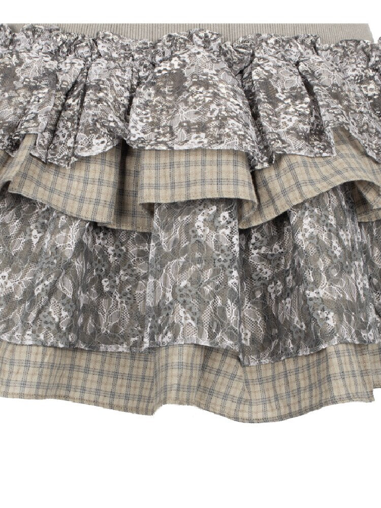 Graffiti Lace Checkered Skirt【s0000018065】