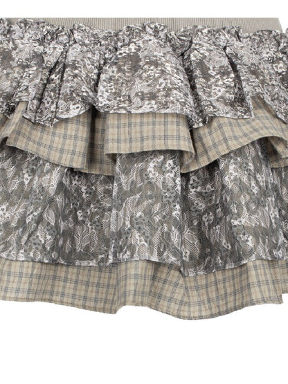 Graffiti Lace Checkered Skirt【s0000018065】