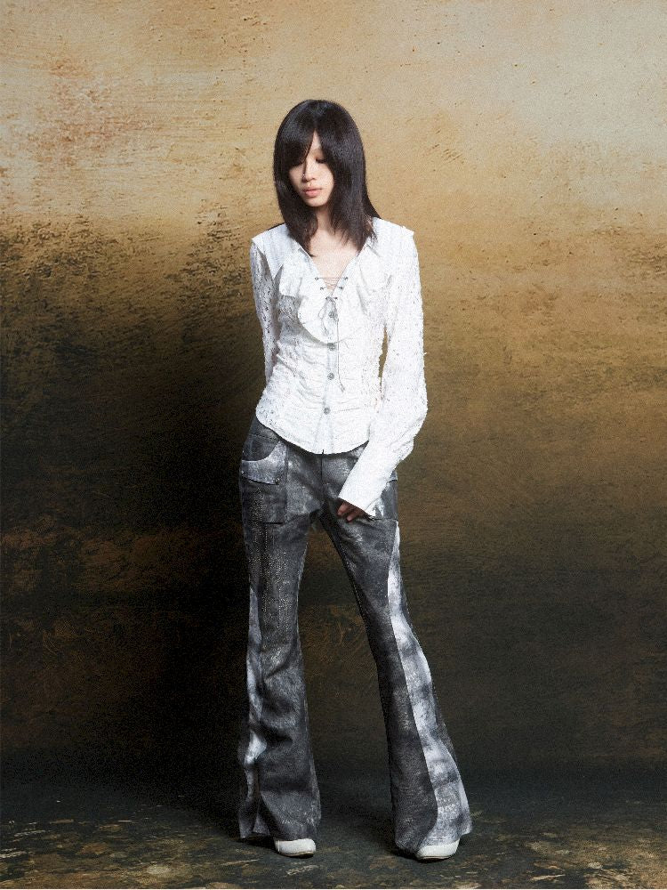 Ruffle Double Layer Collar Slim Shirt【s0000011814】