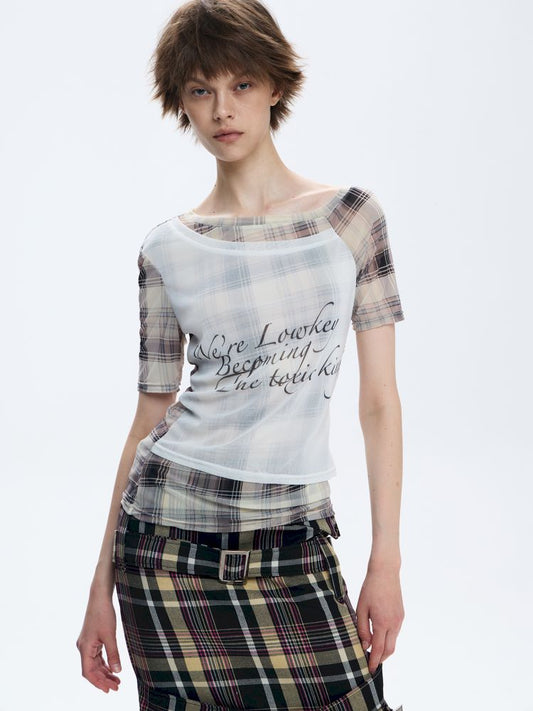 Mesh Off-the-Shoulder Slimming T-Shirt【s0000012875】