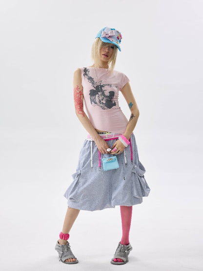 High Stretch Frayed Rhinestone T Shirt【s0000017643】