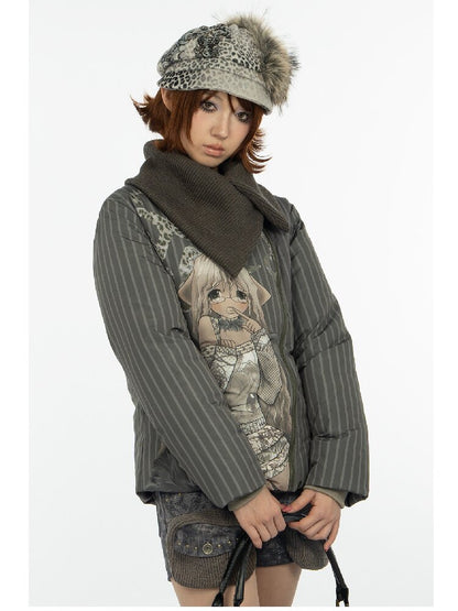 Striped Comic Character Down Jacket【s0000018074】