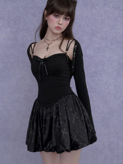 Cross Shaped Flower Bud Strap Dress【s0000017278】