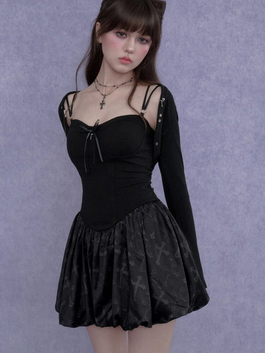 Cross Shaped Flower Bud Strap Dress【s0000017278】