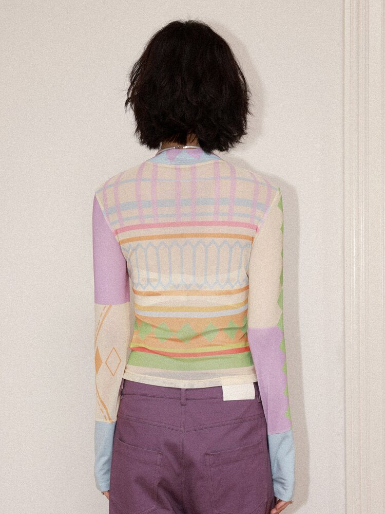 Geometric Print Skin Long Sleeve Tee【s0000015458】