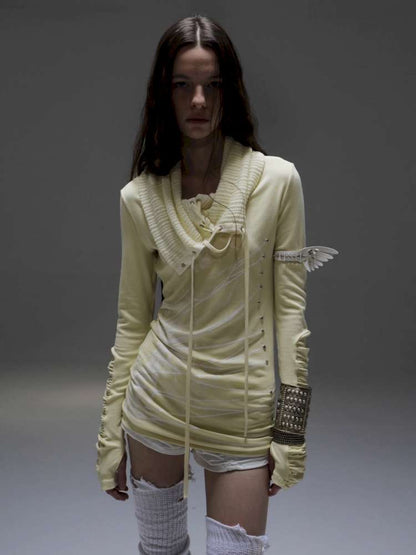 Original Shoulder Knit Stacked Collar Top【s0000014712】