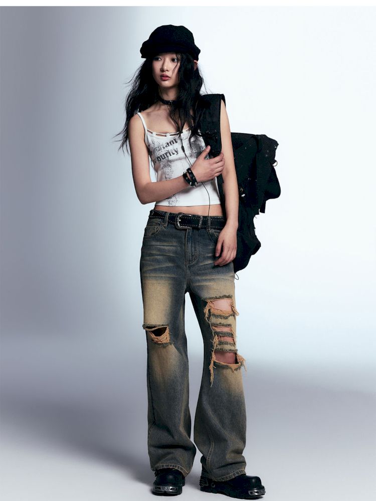 Raw edge loose straight jeans【s0000008207】