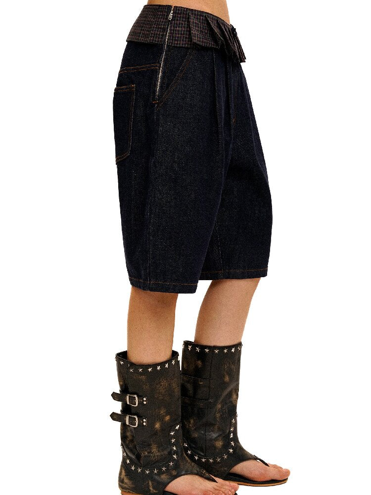 Pleated Plaid Straight Leg Jeans【s0000017912】