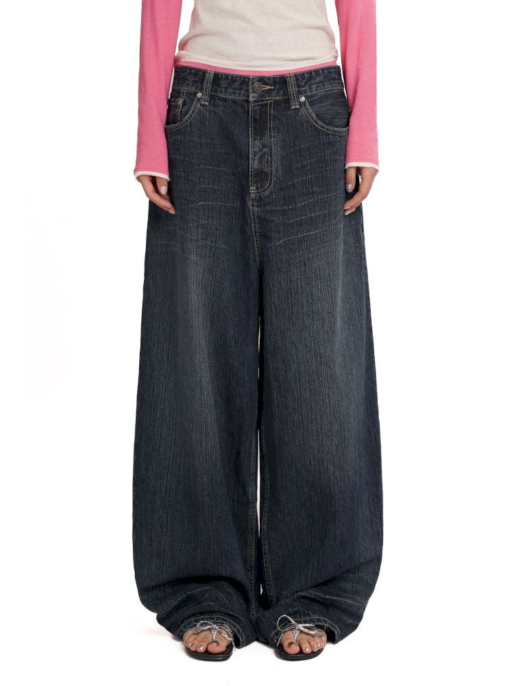 Straight leg sprayed horsehair denim pants【s0000012542】