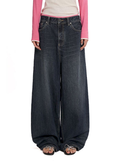 Straight leg sprayed horsehair denim pants【s0000012542】