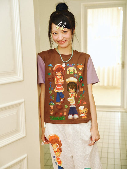 Mushroom Soup Printed Short Sleeve Top【s0000018701】