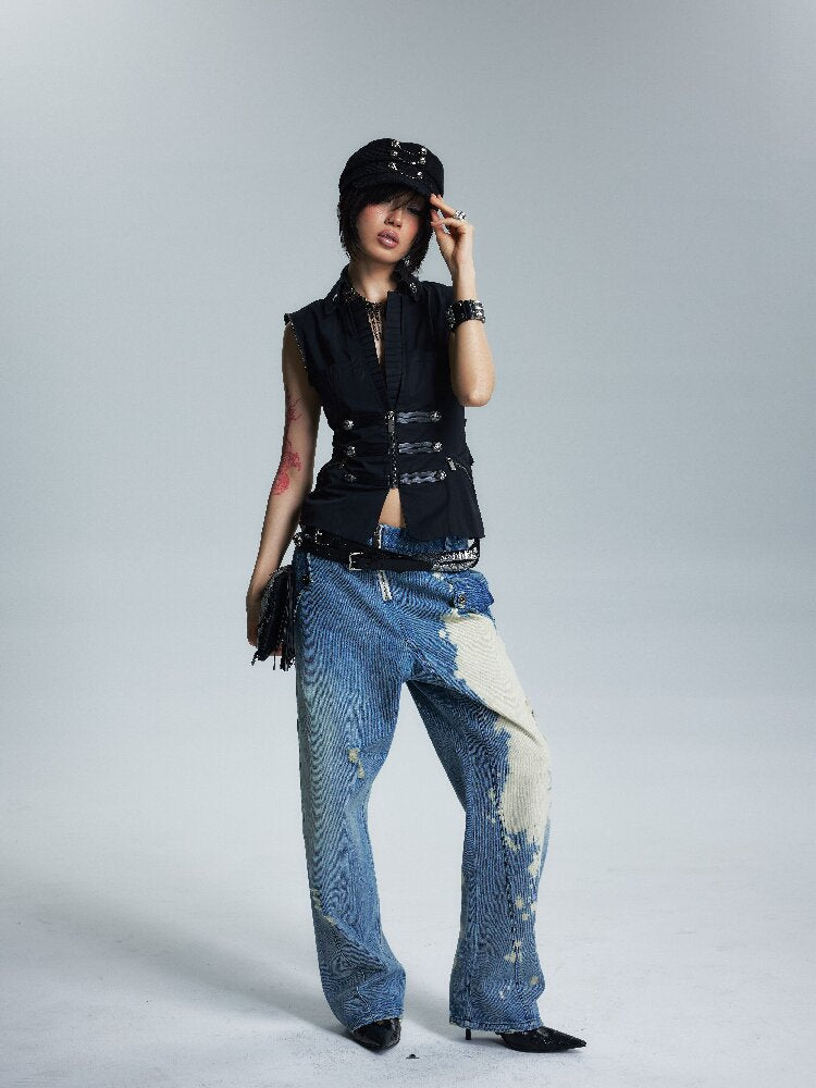 Low Rise Distressed Denim Trousers【s0000017002】