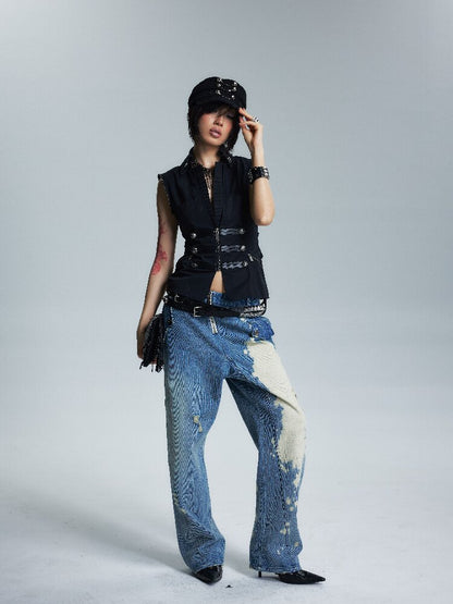 Low Rise Distressed Denim Trousers【s0000017002】