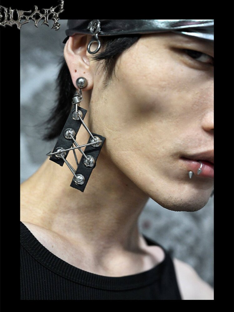 Heavy Pure Handmade Leather Punk Earrings【s0000018873】