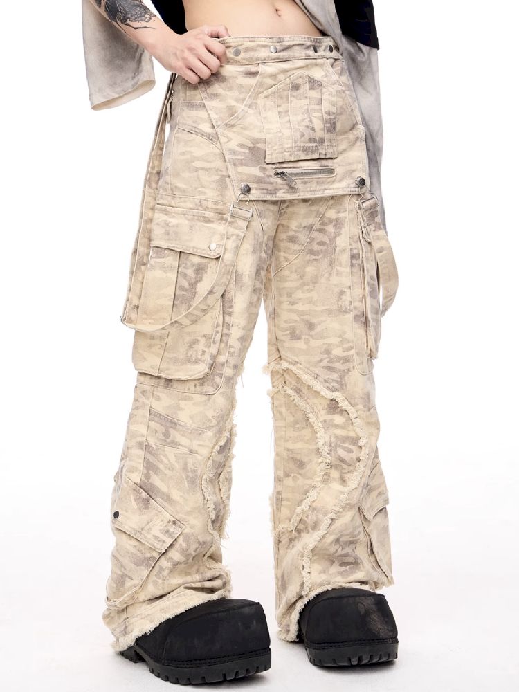 Multi-Pocket Raw Edge Workwear Bib Pants【s0000011367】