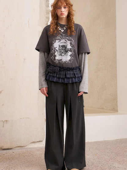 Oversized Faux Two-Piece Long-Sleeve T-Shirt【s0000014047】