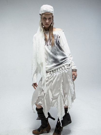 Slant Shoulder Round Neck Printed T-Shirt【s0000011842】