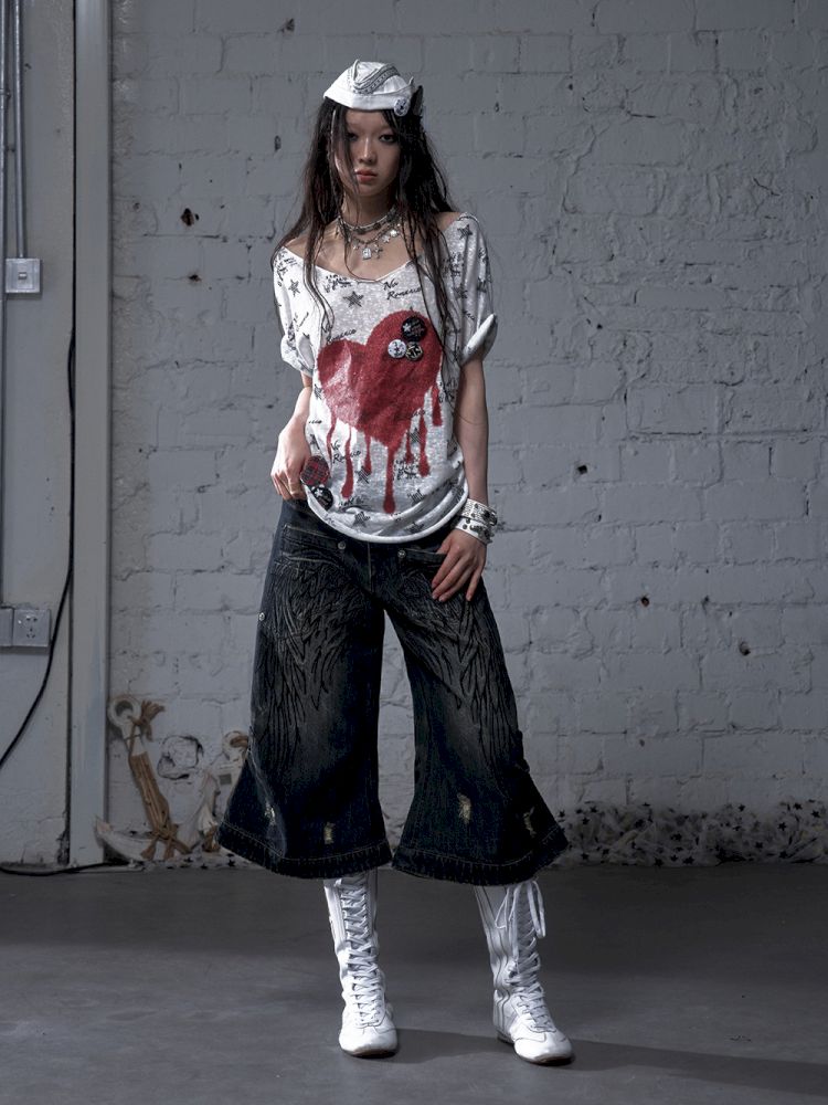 Wide-leg denim cropped pants【s0000012800】