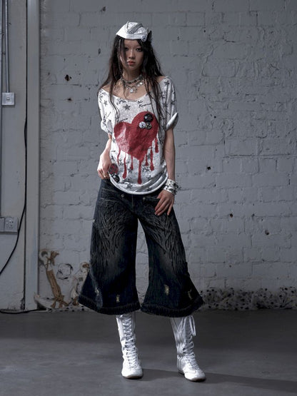 Wide-leg denim cropped pants【s0000012800】