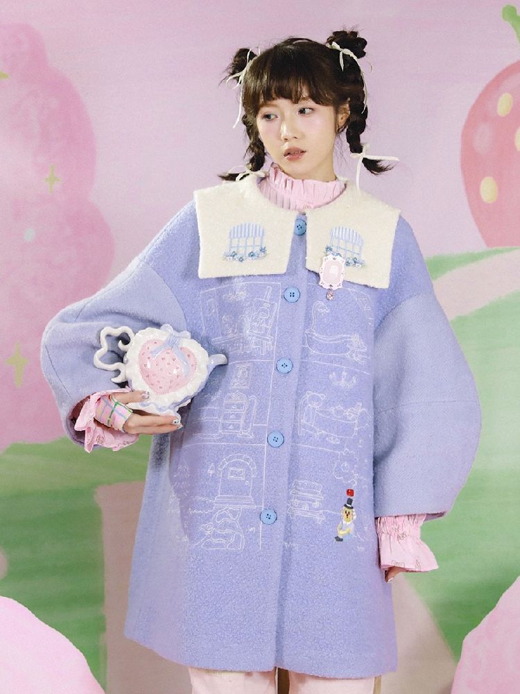 Dollhouse Embroidered Colorblocked Tweed Coat【s0000005691】