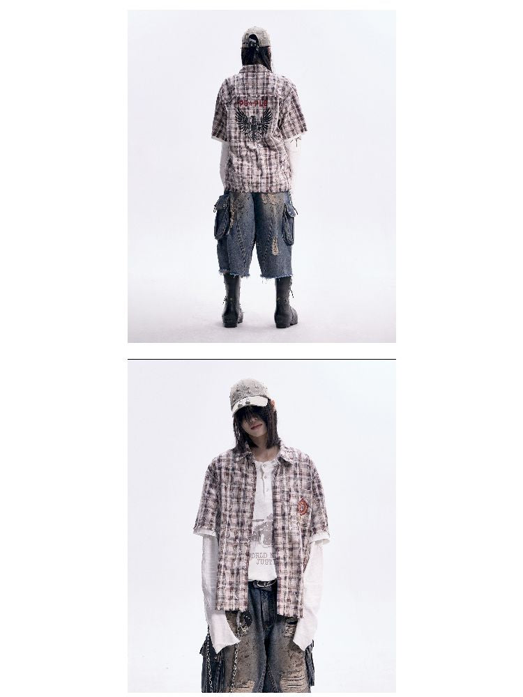 Checkered Raw Edge POLO Collar Shirt【s0000012098】