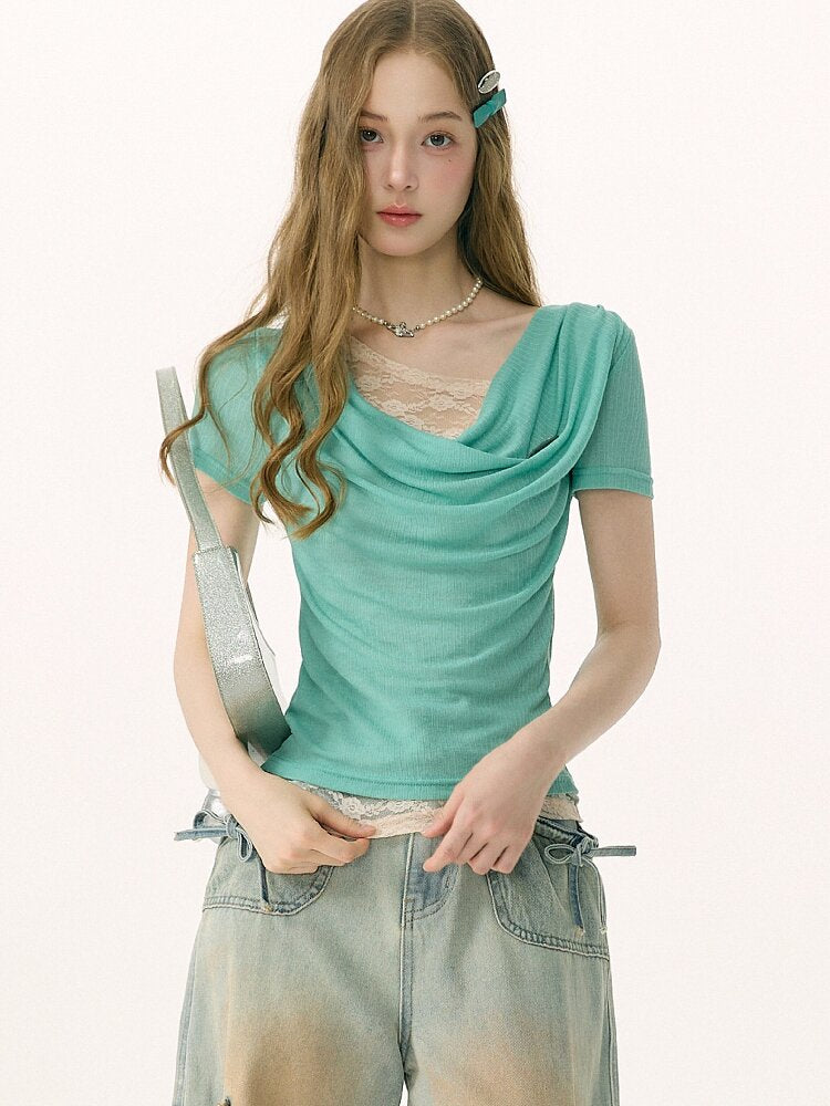 Irregular Lace Patchwork Slim Shirt【s0000016852】
