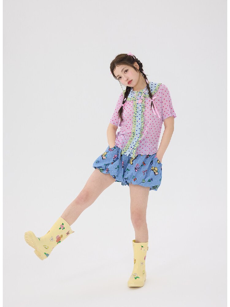 Flocked Polka Dot Lace Shirt【s0000016701】
