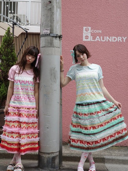Cake Print Lace Midi Skirt【s0000017763】