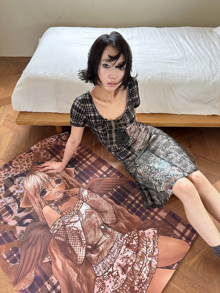 Patchwork Bow Cartoon Check T-Shirt【s0000018082】