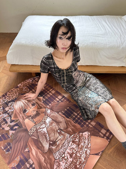 Patchwork Bow Cartoon Check T-Shirt【s0000018082】