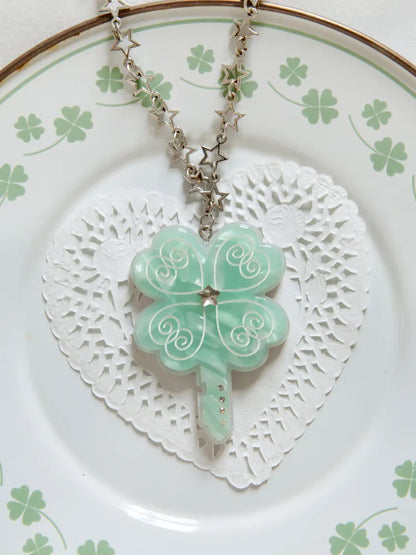 Lucky April Grass Key Pendant Necklace【s0000013939】