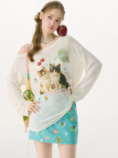 Summer Cat Heart Long Sleeve T Shirt【s0000017162】