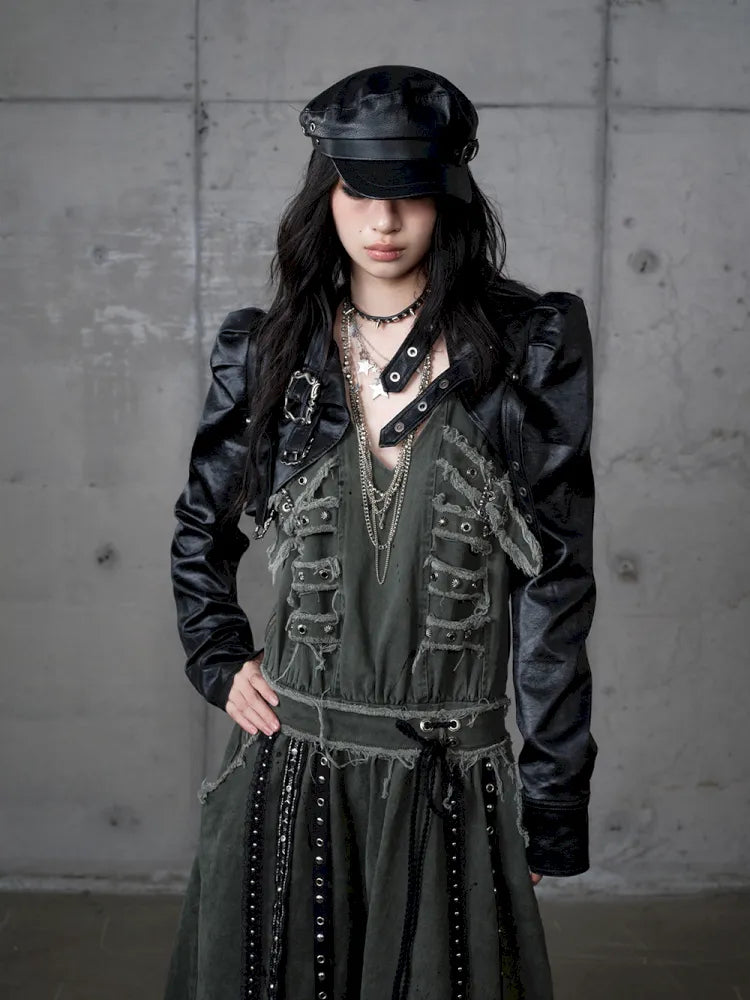 Stand Collar Ultra-Short Leather Jacket【s0000013950】