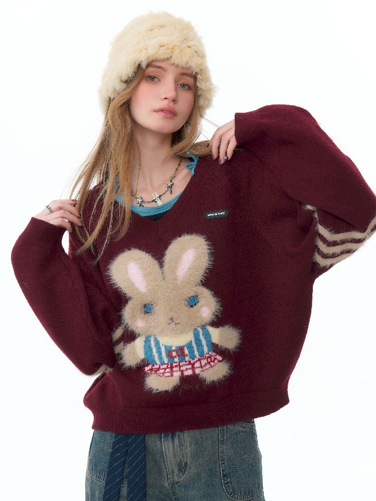V-Neck Soft Thick Red Sweater【s0000011501】