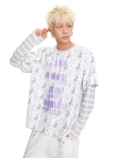 Print Two-Piece Style Long-Sleeve T-Shirt【s0000014093】