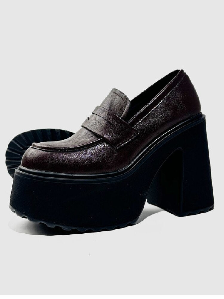 Matte Leather High Heel Loafers【s0000015716】