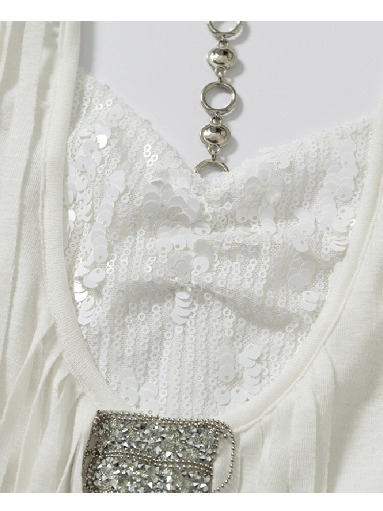 Sequins Fringed Diamond Halterneck Vest【s0000016987】