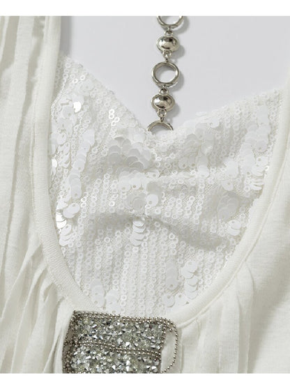 Sequins Fringed Diamond Halterneck Vest【s0000016987】
