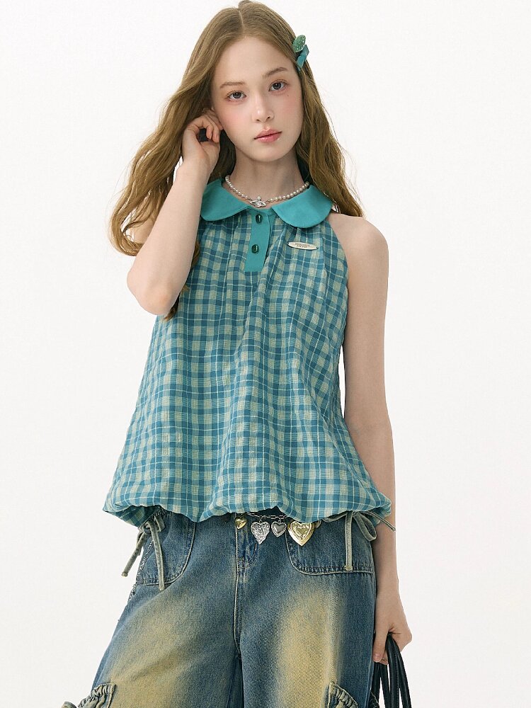 Summer Plaid Doll Collar Vest Top【s0000017153】