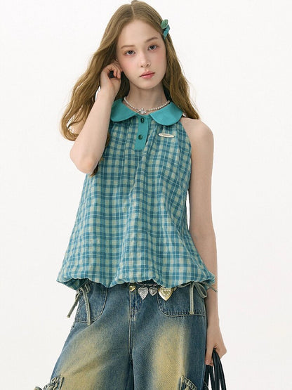 Summer Plaid Doll Collar Vest Top【s0000017153】