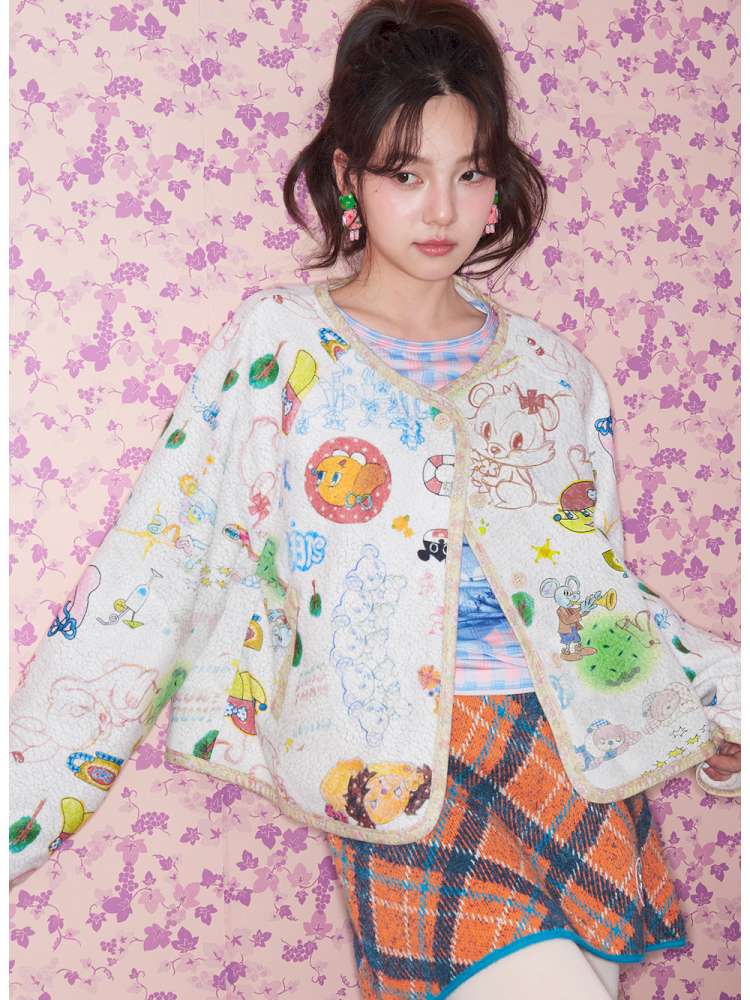 Graffiti Fleece Button Cardigan【s0000015369】