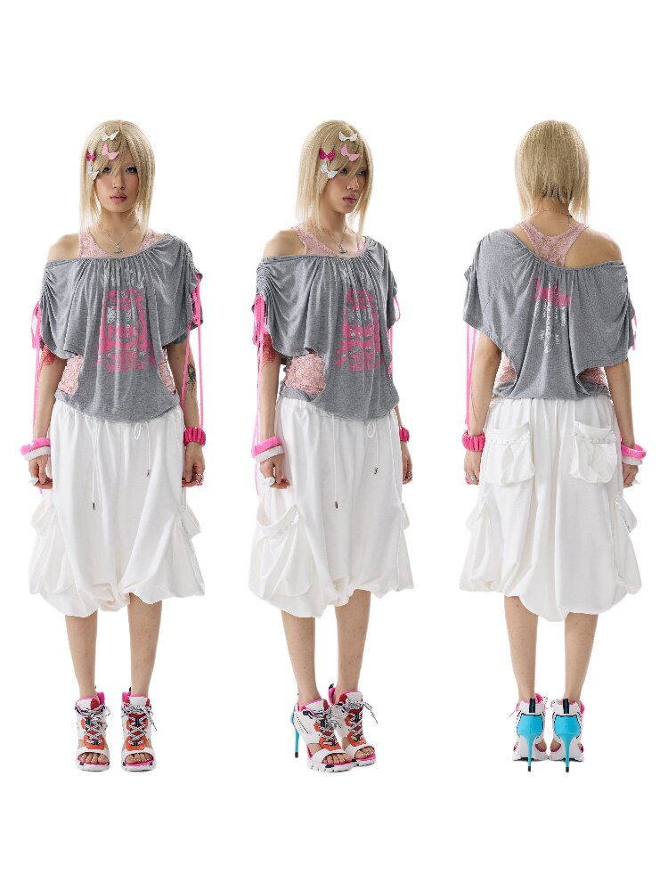 Two Piece Single Shoulder T Shirt【s0000017645】