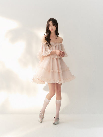 Tulle Layered Lace One Shoulder Dress【s0000016875】