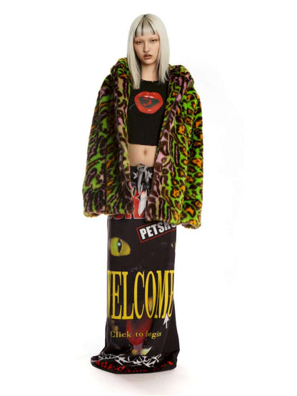 Y2K Leopard Print Cool Fur Hooded Jacket【s0000014911】