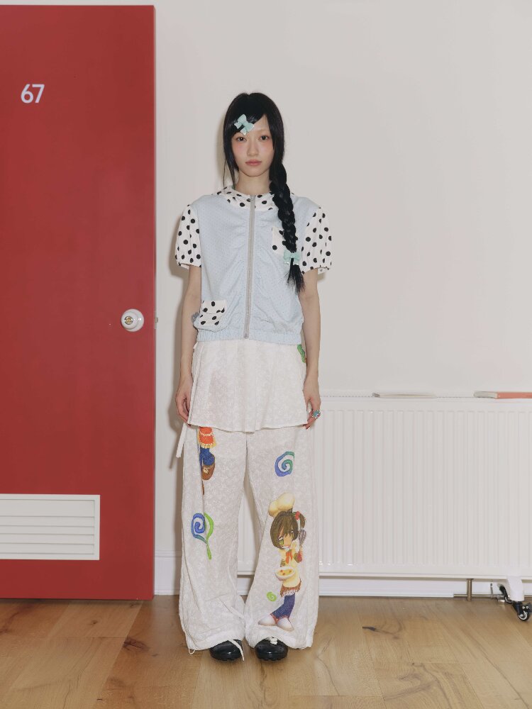 Mint Polka Dot Patchwork T-Shirt【s0000018702】