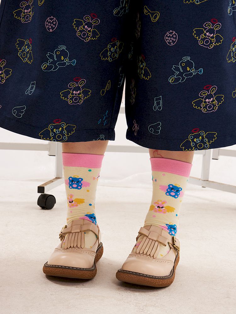 Animal angel knitted mid-calf socks【s0000013194】